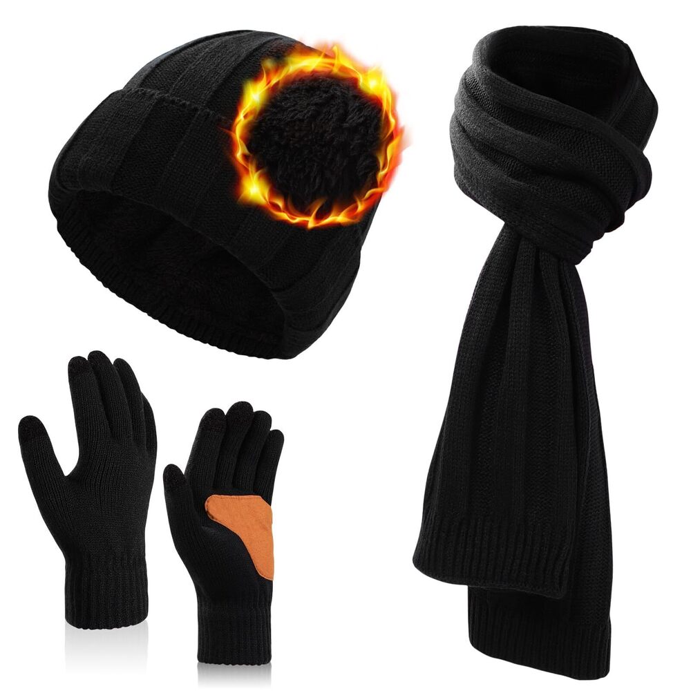 4544 Oversize XXL Winter Knit Warm Hat Fleece Beanie+Long Scarf+Touch
